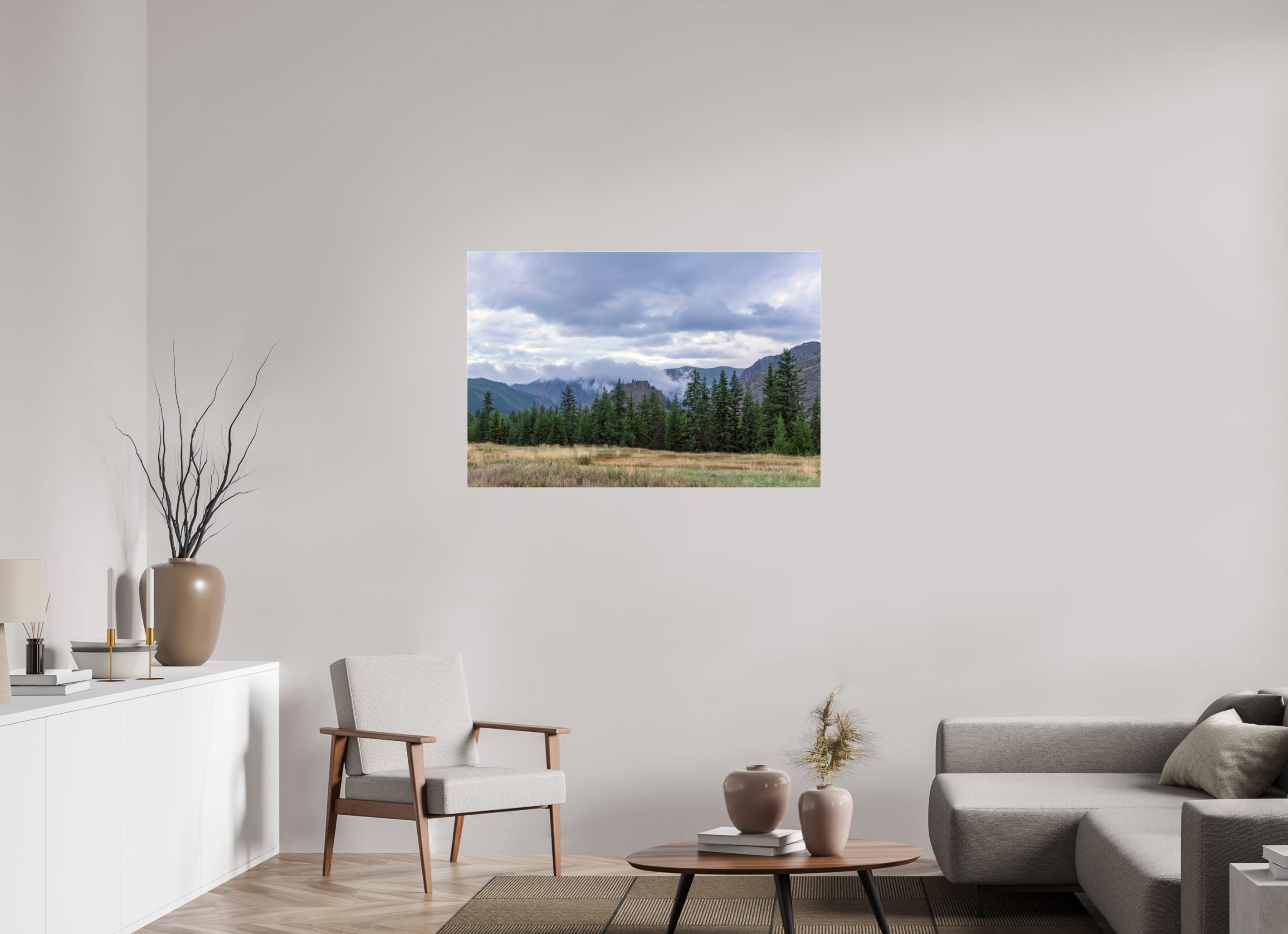 45 x 30″, Photo Print Under Acrylic Glass (0.16") Misty Mountain Top"